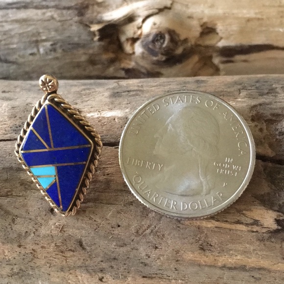 Vintage 14K Gold Lapis Turquoise Native American Earrings - Picture 13 of 16